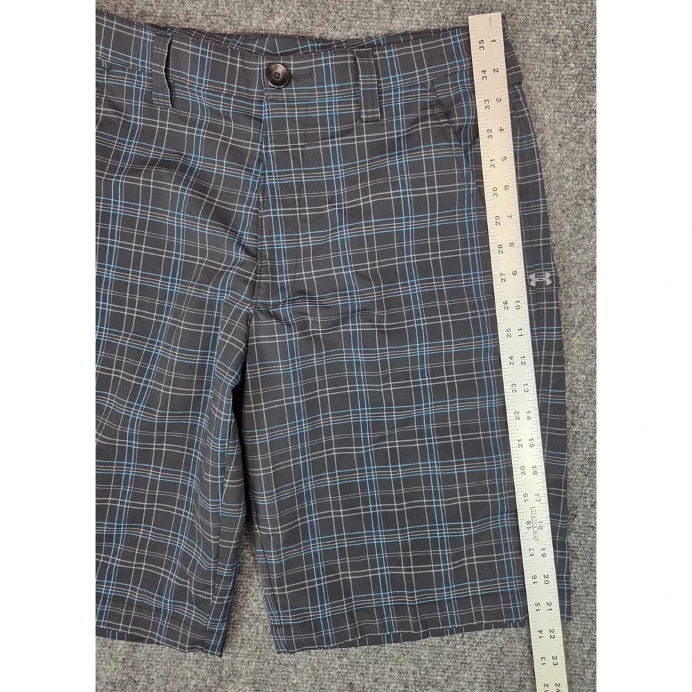 Under Armour Performance Golf Shorts Mens 32 Plaid Black Blue Flat Front